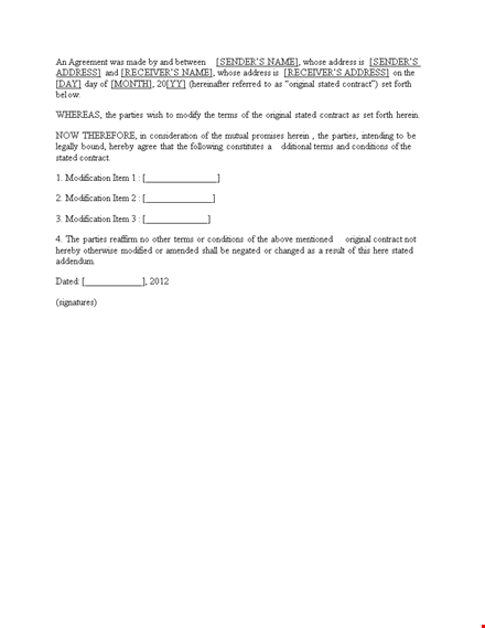 contract amendment template | address and parties template