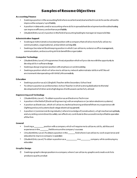 professional resume objective example - position, skills, seeking to utilize template