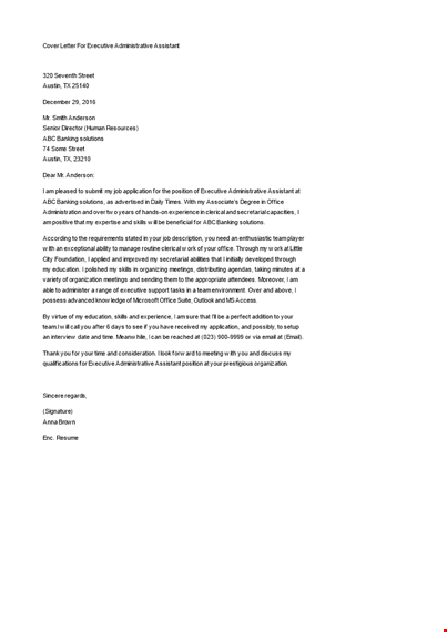 cover letter for executive administrative assistant template