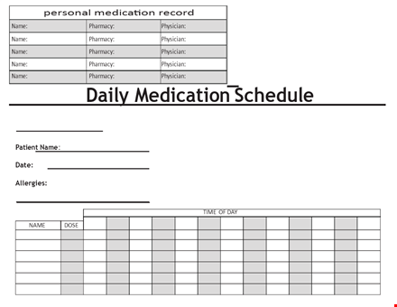 daily medication schedule template for patient medication template