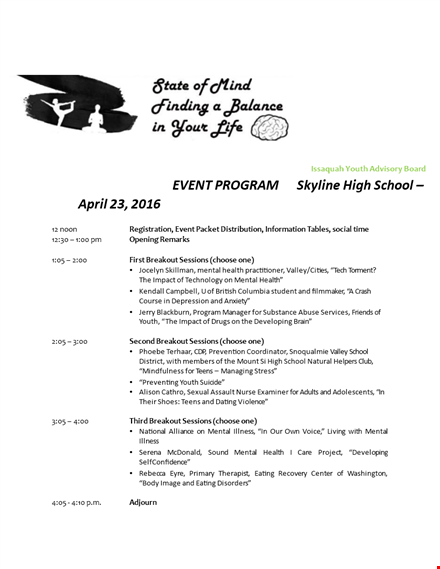 free high school event program template