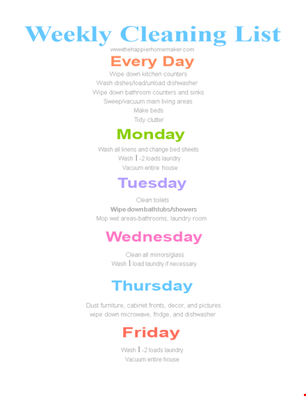 complete house cleaning checklist: vacuum and laundry included template