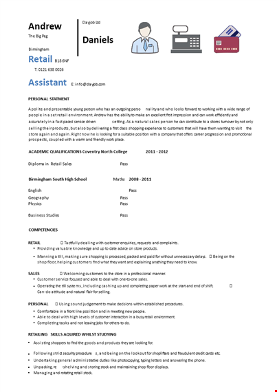 entry level resume for retail example template