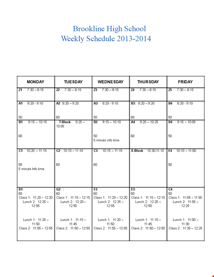 high school schedule template