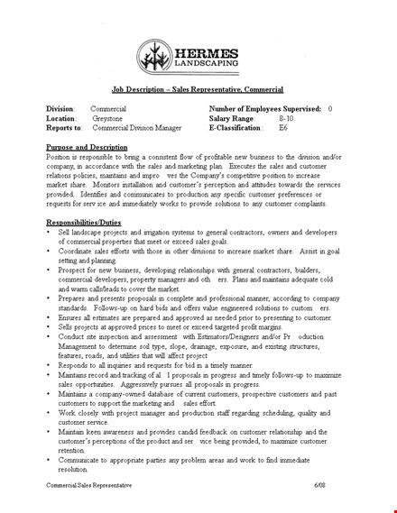 landscaping sales representative job | company sales & customer commercial template