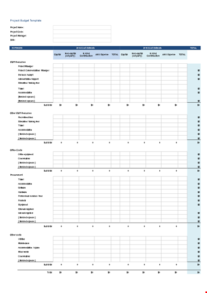 free project budget template template