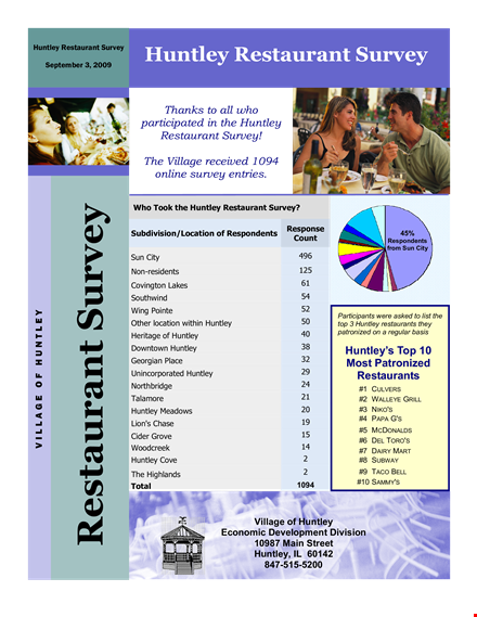 restaurant survey template: measure and improve service at huntley's finest dining spot template