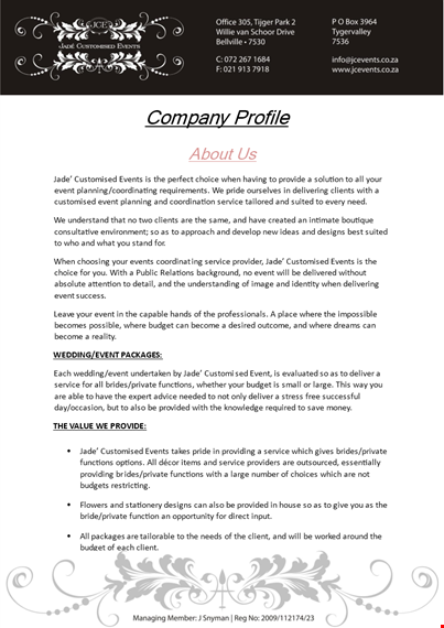 event management company description example - plan your dream wedding in hours at the perfect venue template