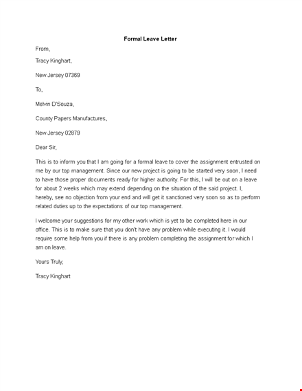 sample formal leave letter template