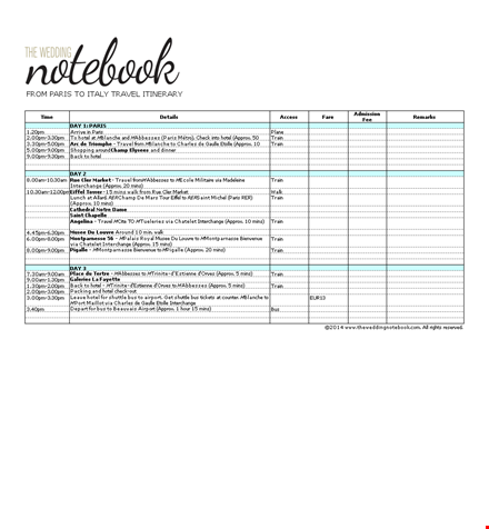 wedding itinerary template excel template