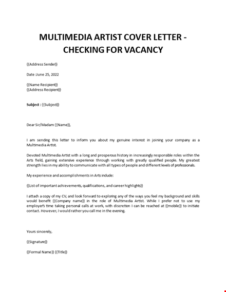 multimedia artist cover letter template