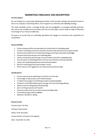 marketing freelance job description template