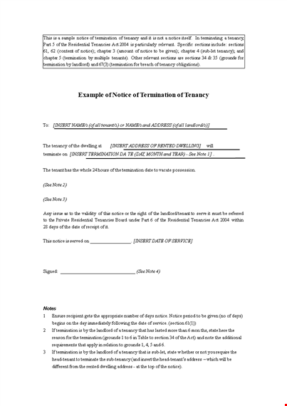 format of notice of termination of tenancy template