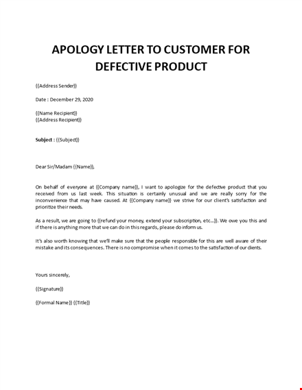 apology letter to customer for bad product template