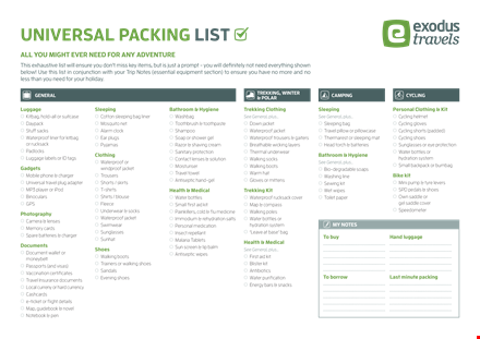 waterproof packing list template - organize your travel essentials easily template
