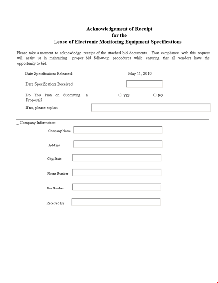 lease acknowledgement template