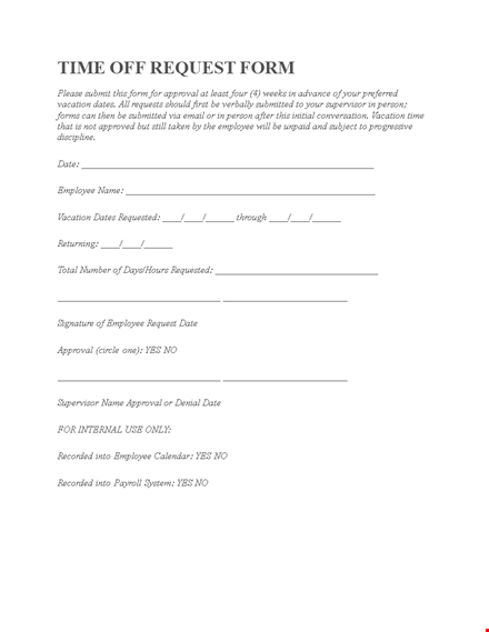 time off request form template - streamline employee vacation approval template