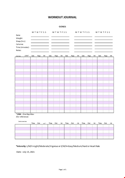 workout journal template