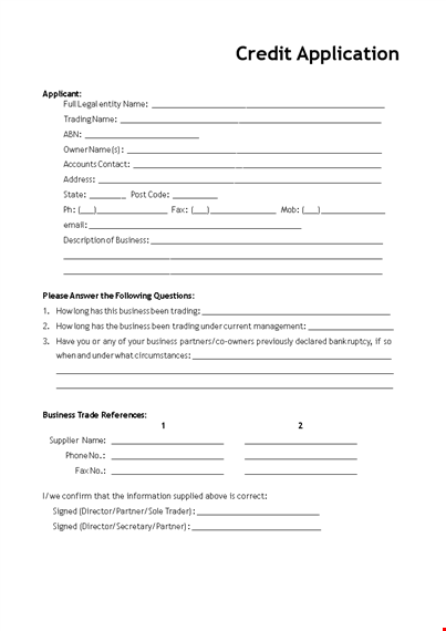 business credit application form for trading companies | easy to use template