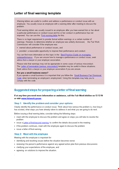 employee final warning letter template - improve performance or face consequences template
