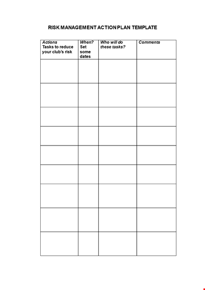 risk management action plan template template