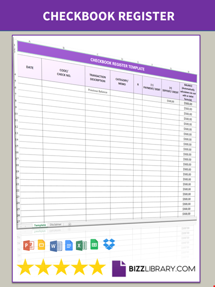 checkbook register template template