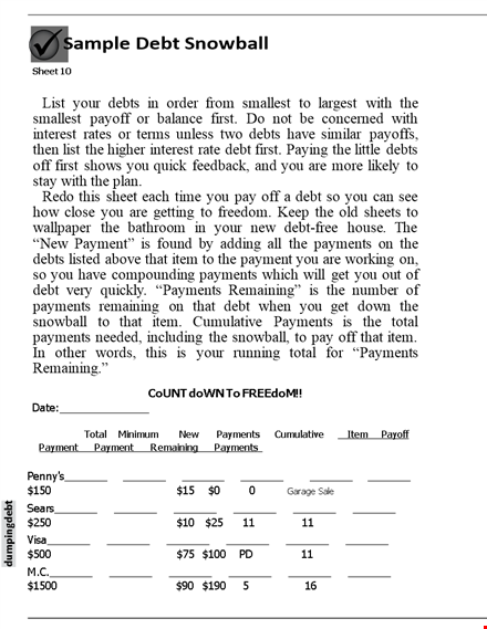 manage your debts easily: try our debt snowball spreadsheet today! template
