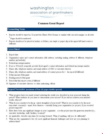 common grant report template template