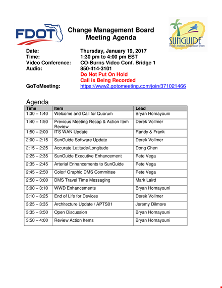 change management board meeting example template