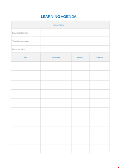 learning agenda template - create effective meeting agendas for group learning & norms template