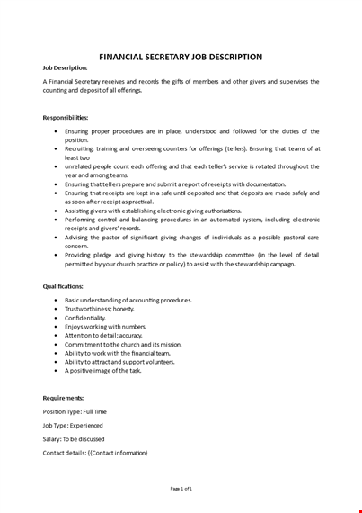 financial secretary job description template