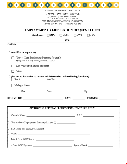 employment verification request form template template