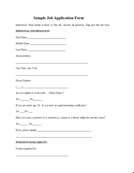 simple job application form sample template