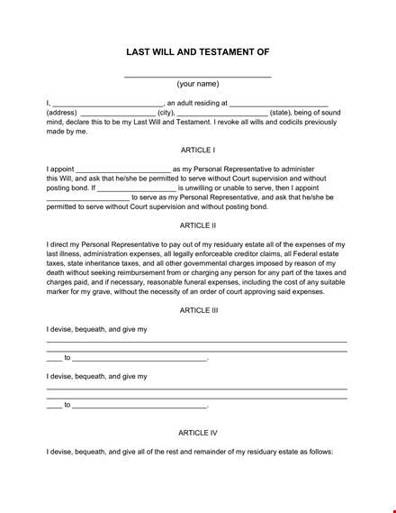 create your last will and testament template - ensure your final wishes are honored template