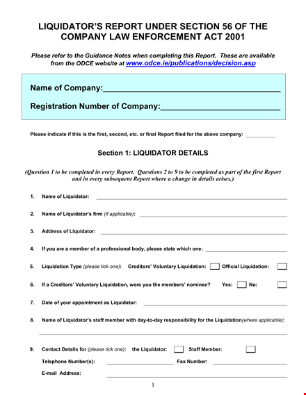 company liquidation template