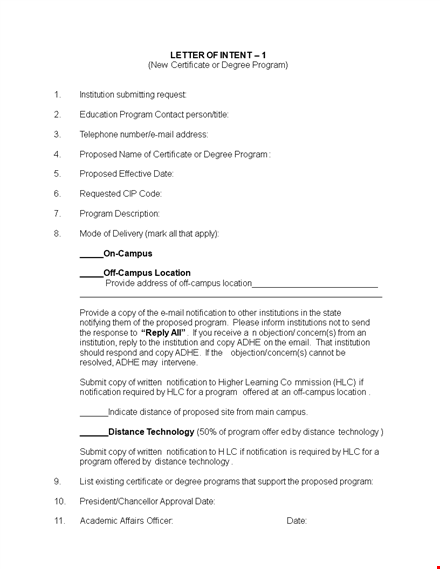 proposed campus program: letter of intent template