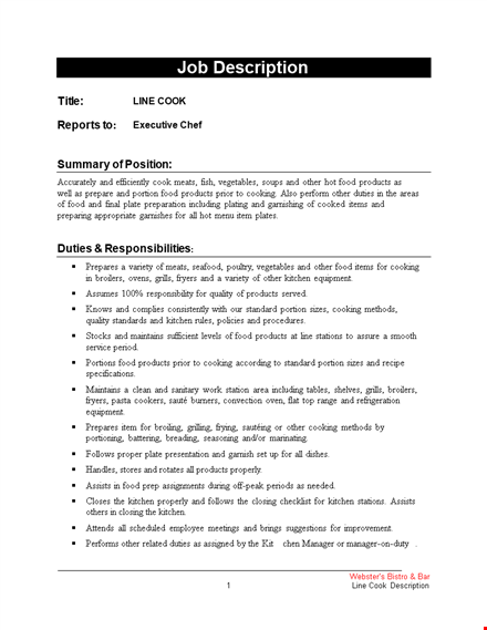 lead line cook job description template