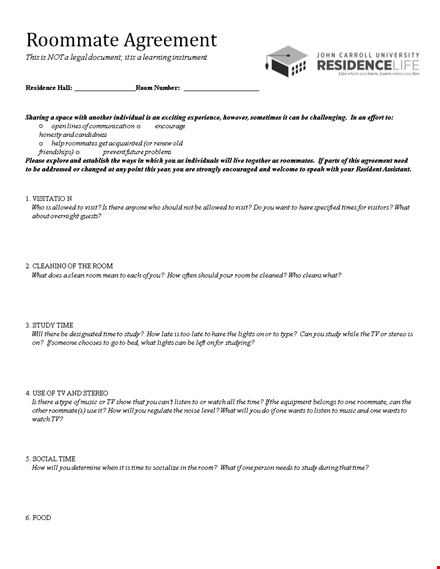 get your roommate agreement template - simplify living together today! template