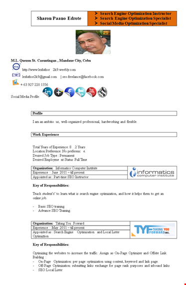 professional seo executive resume template