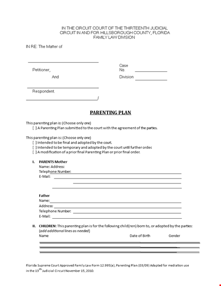 create a comprehensive parenting plan | customize our template template