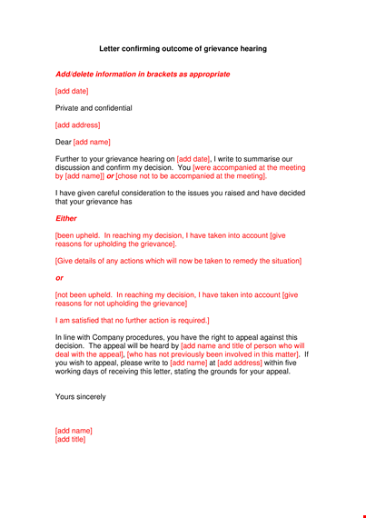 formal grievance decision letter template