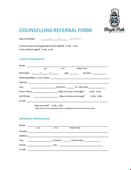counselling referral form template template