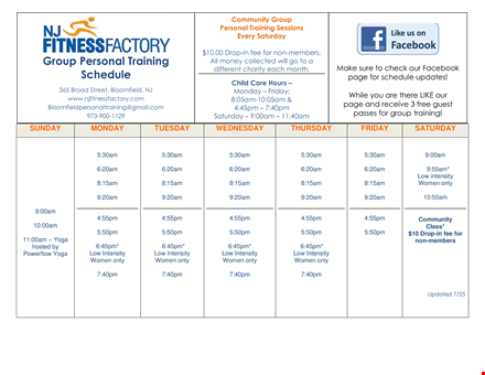 group personal training schedule template