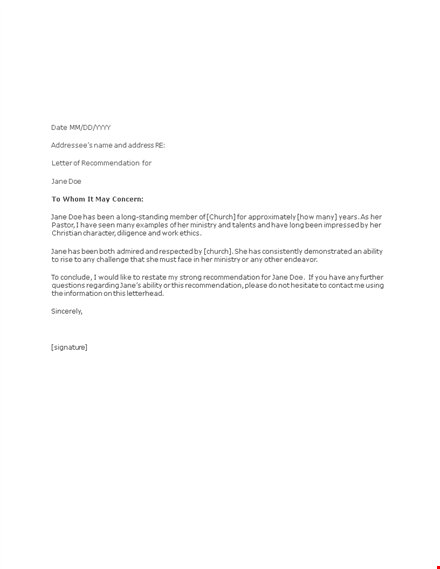 expert letter of recommendation for church template