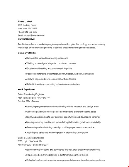 sales and marketing engineer resume template