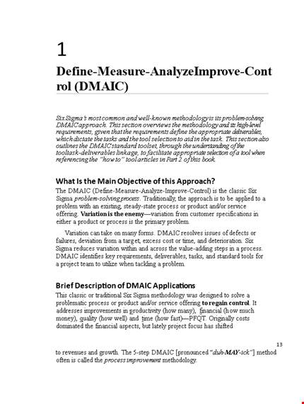 dmaic six sigma example - solving project process problems template