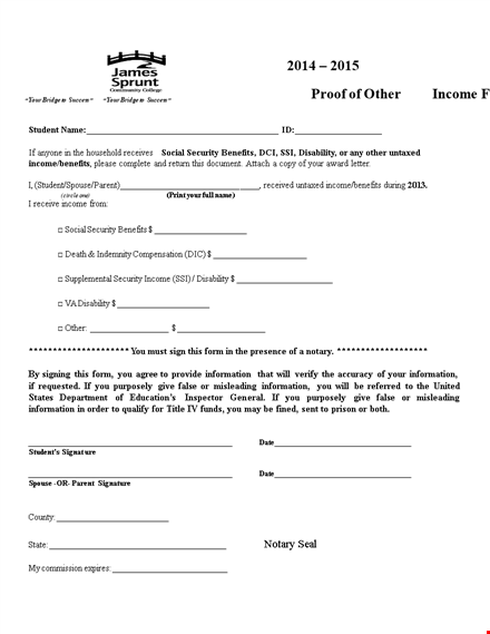 proof of other income form template
