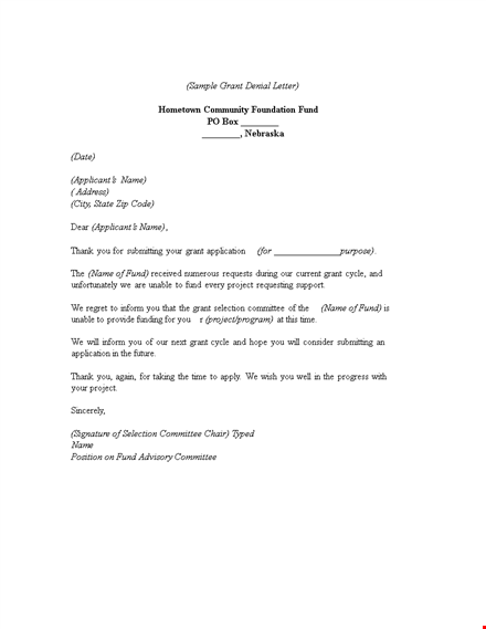 project bid rejection letter - applicant, grant | [company name] template