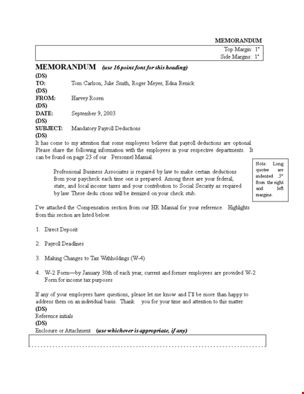 professional business associates memo format: empowering employees with margin deductions template