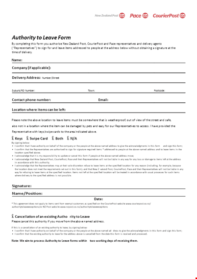 da form authority and leave items - courierpost template